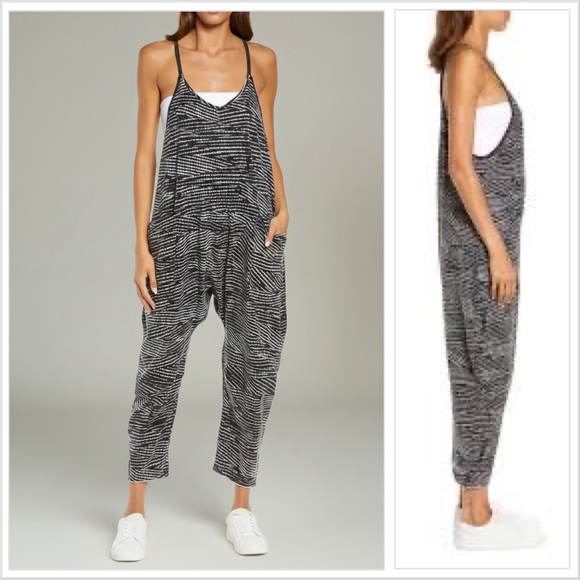 FP Movement by Free People Pants - Black and White Striped Women's Jumpsuit